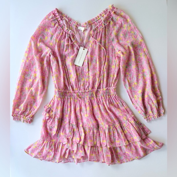 NWT LoveShackFancy Rayna Mini Dress in Melon Punch Floral Print Size M - Picture 6 of 16